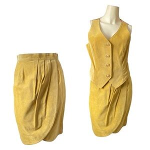Vintage 1990s Danier suede leather vest and tulip skirt set Women